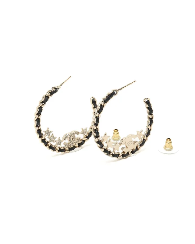 Chanel Coco Mark Rhinestone Hoop Earrings in Leather from A Retro Tale, photo 2 of 4