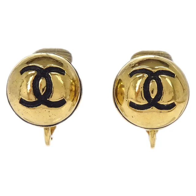 Chanel Button Clip-On Earrings Gold 205 in Gold from AMORE Vintage Tokyo