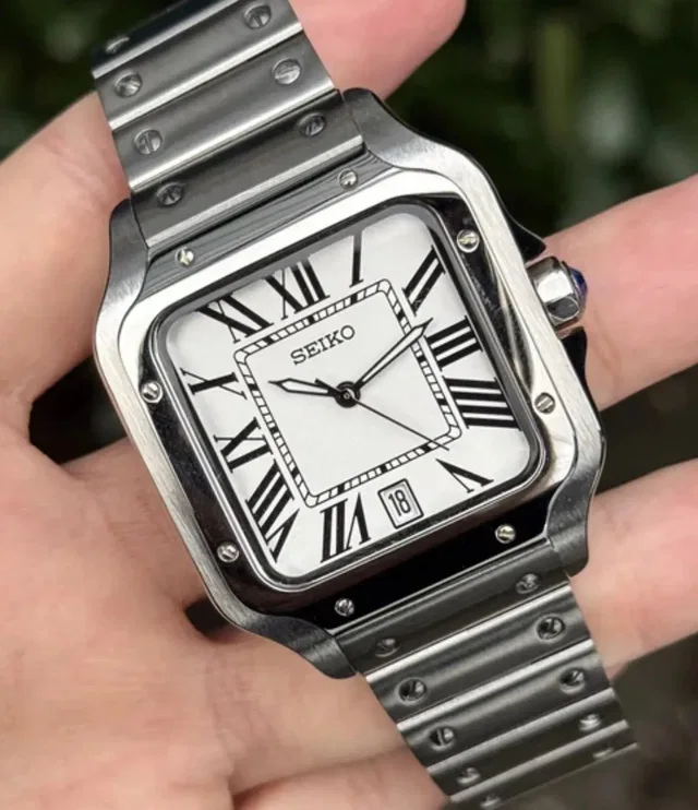 Seiko Vintage Rectangular Date Silver Roman Steel Watch Nh35 in gray|silver from Grailed