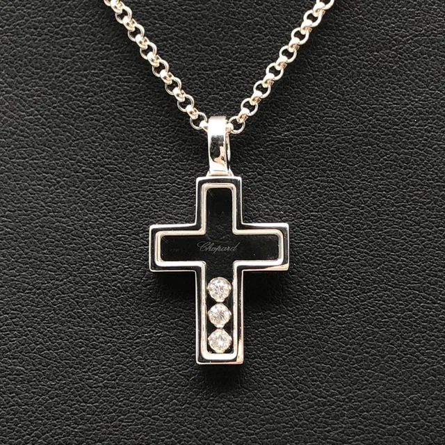 Chopard Happy 3P Diamond Cross Necklace, WG750, 12.0g, 16.5inch from Luxury Promise