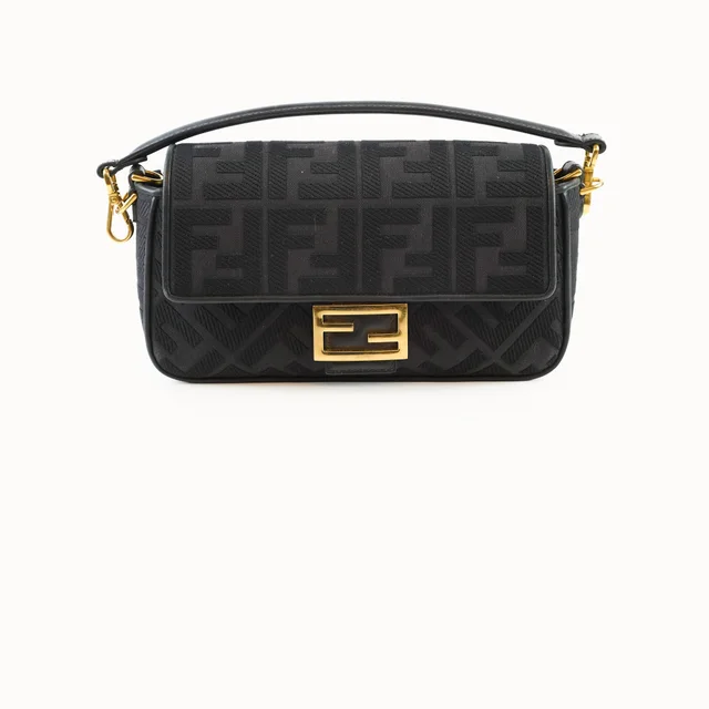 Fendi Medium Baguette Zucca Black in Black Woven leather from The Purse Affair