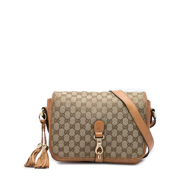 Beige Gucci GG Canvas Marrakech Crossbody in Beige Canvas from Designer Revival