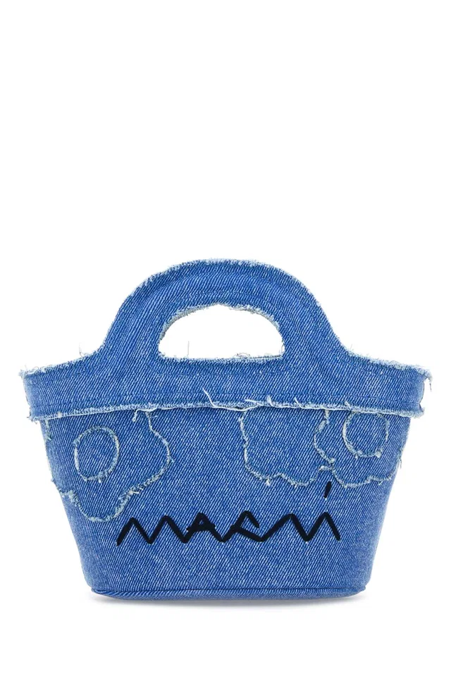 Marni Embroidered Denim Mini Bag — Blue in Blue Denim from HEWI