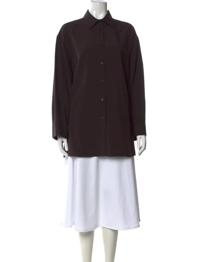 The Row Caroline Silk Button-Up Top in red|brown Silk from The RealReal