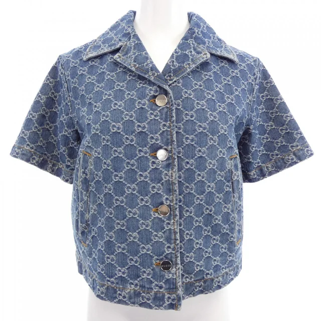 Gucci GG Denim Jacquard Top Jacket in Denim from The Reluxe