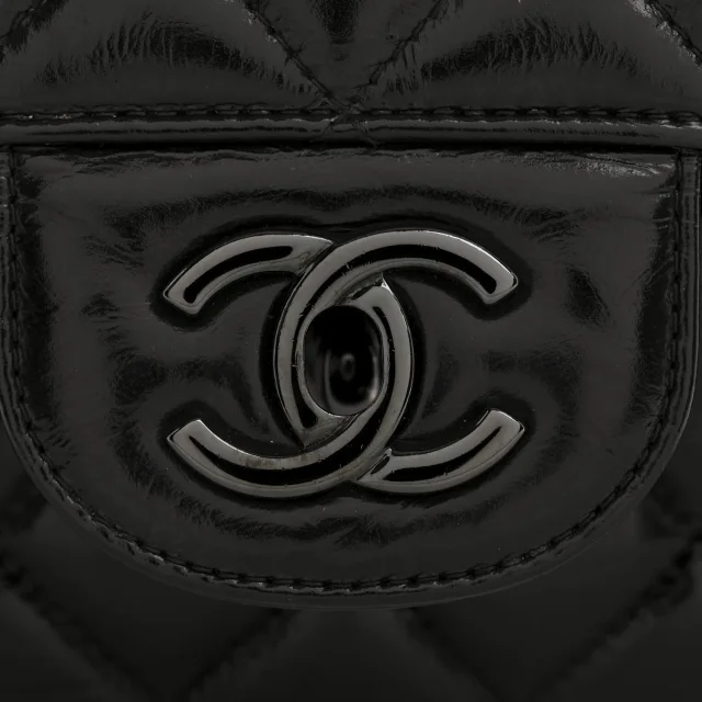 Chanel Shiny Crumpled Calfskin Quilted Jumbo Double Flap So Black in Black Calfskin from FASHIONPHILE, photo 13 of 14