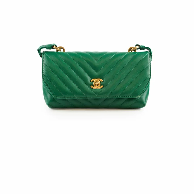 Chanel Chevron Mini Flap 26 Series in Green Lambskin from The Purse Affair