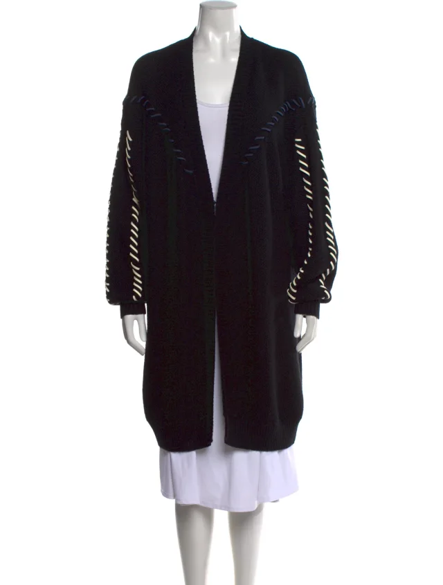 SIMKHAI Merino Wool Open Front Sweater in black Wool from The RealReal