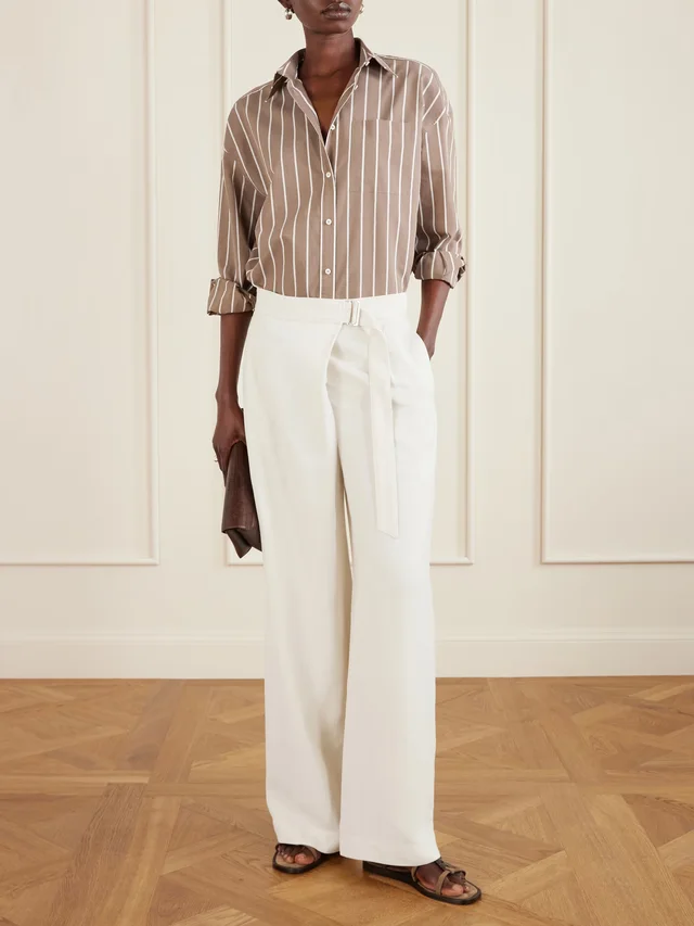 BRUNELLO CUCINELLI Belted pleated twill wide-leg pants in White, photo 2 of 2 from NET-A-PORTER (Canada)