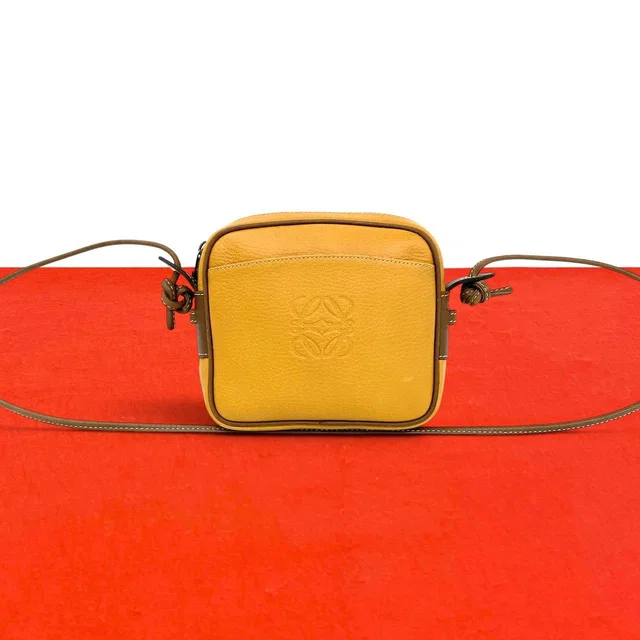 Loewe Vintage Anagram Logo Stamp Leather Mini Shoulder Bag Pochette Brown Camel in Brown Leather from The Reluxe