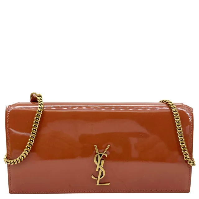 Saint Laurent Monogram Patent Leather Phone Holder Crossbody Bag Terracotta in Patent leather from Dallas Designer Handbags