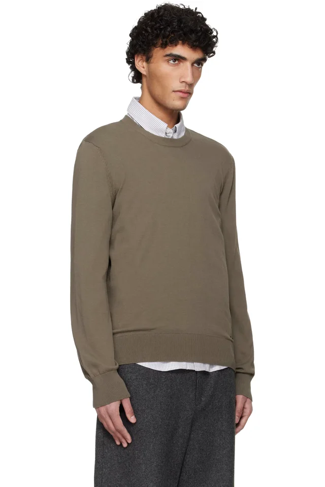 A.P.C. Khaki Cotton Sweater, photo 2 of 4 from SSENSE
