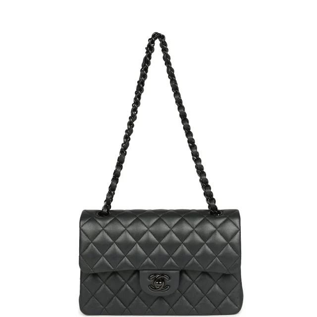 Chanel Small Classic Double Flap Bag So Black Iridescent Lambskin Black Hardware in Black Lambskin from Madison Avenue Couture, photo 7 of 9
