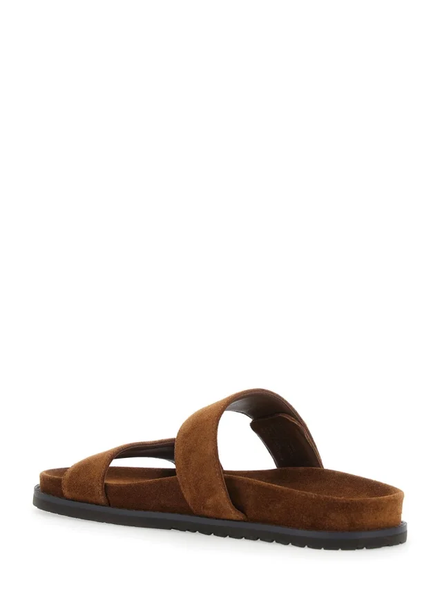 TORY BURCH Romy Sandals with Logo Plate on the Front in Brown Suede for Women in Brown 100% Bovine, photo 5 of 8 from Gaudenzi Boutique