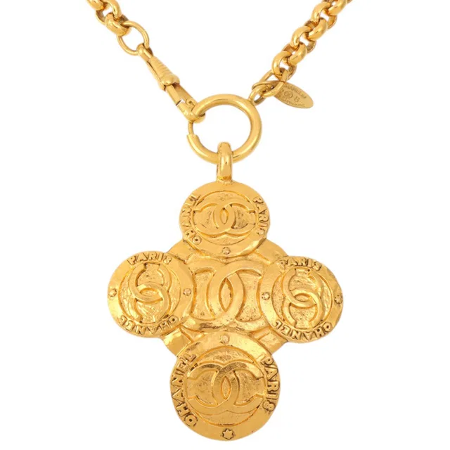 Chanel 1993 Coin Motif CC Mark Cross Long Chain Necklace Gold in Gold from VINTAGE QOO TOKYO