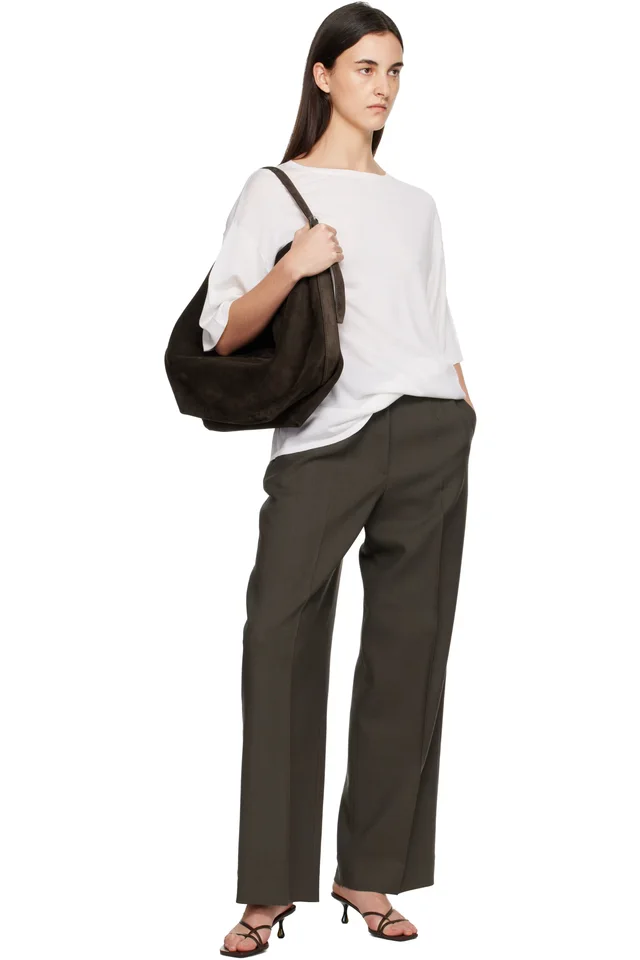 TOTEME Khaki Wide Tailored Trousers, photo 4 of 4 from SSENSE