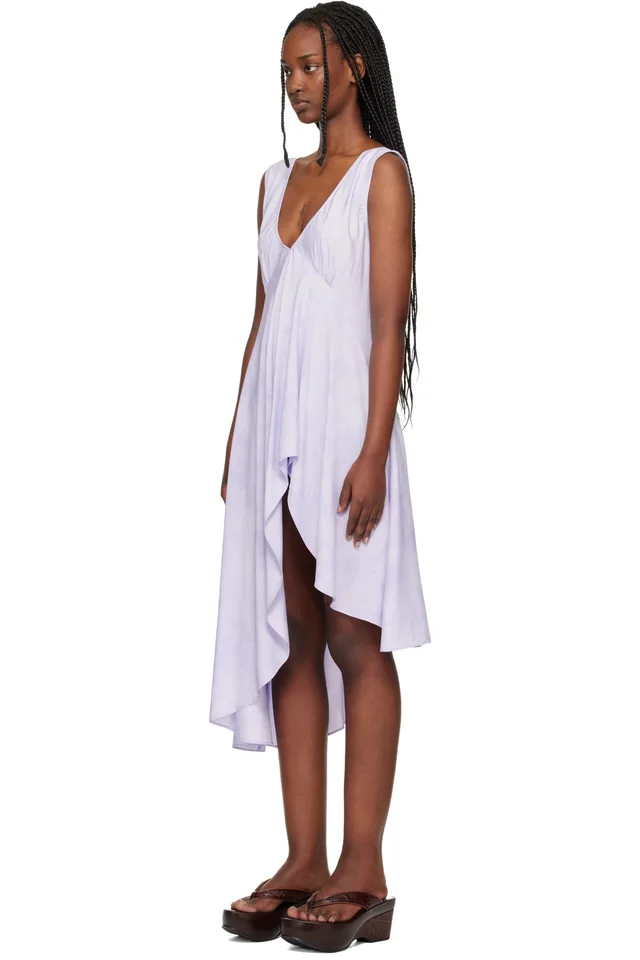 Collina Strada Purple Lilac Floral Scribble Tulip Midi Dress, photo 4 of 5 from SSENSE