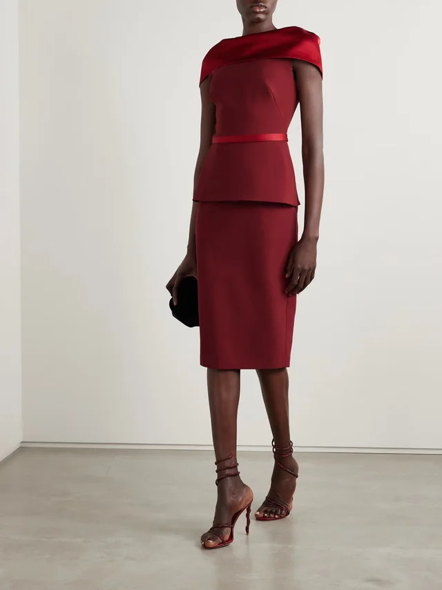 SAFIYAA Rella satin-trimmed crepe midi dress in Red, photo 2 of 2 from NET-A-PORTER (Canada)