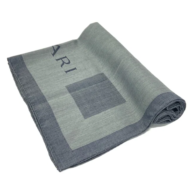Bvlgari Shawl Gray Navy Wool Silk Scarf in Navy Silk from The Reluxe