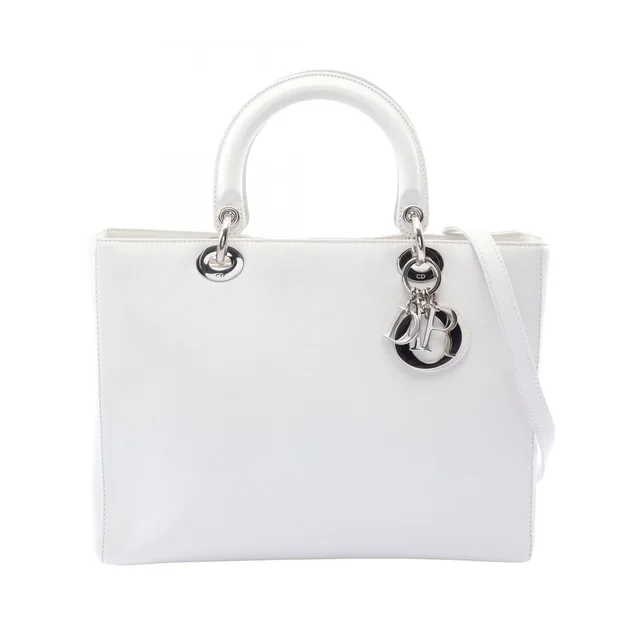Handbag Lady Dior Large 2-Way White Leather in White Leather from The Reluxe