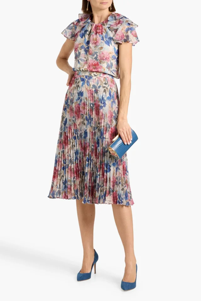 Mikael Aghal Ruffled Floral-Print Chiffon Top in Beige, photo 2 of 4 from THE OUTNET
