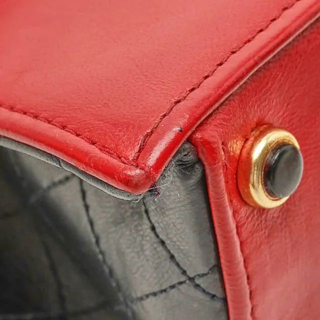 Chanel Leather Turnlock Chain Shoulder Bag (Red/Black) in Black Leather from A Retro Tale, photo 6 of 10
