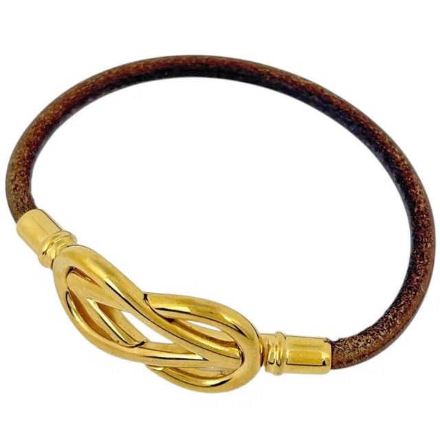 Hermès Atame Bracelet Leather Gold Brown in Brown Leather from The Reluxe