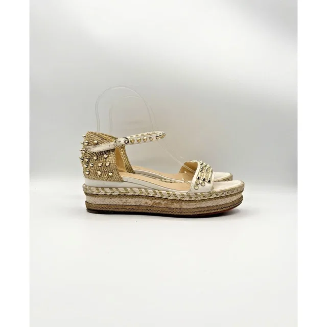 Christian Louboutin Madmonica 60 White Leather Gold Spike Wedge Espadrille Eu 37 in white Leather from Poshmark