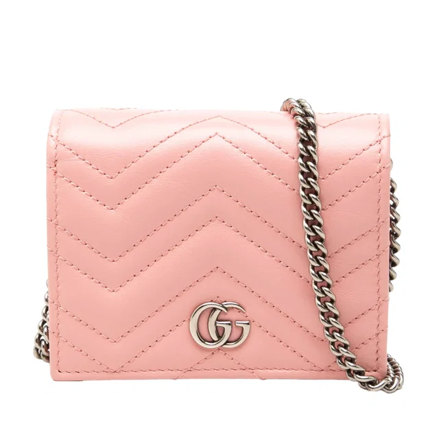 Pink Gucci Mini GG Marmont Matelasse Calfskin Wallet On Chain Crossbody Bag in Pink Calfskin from Designer Revival
