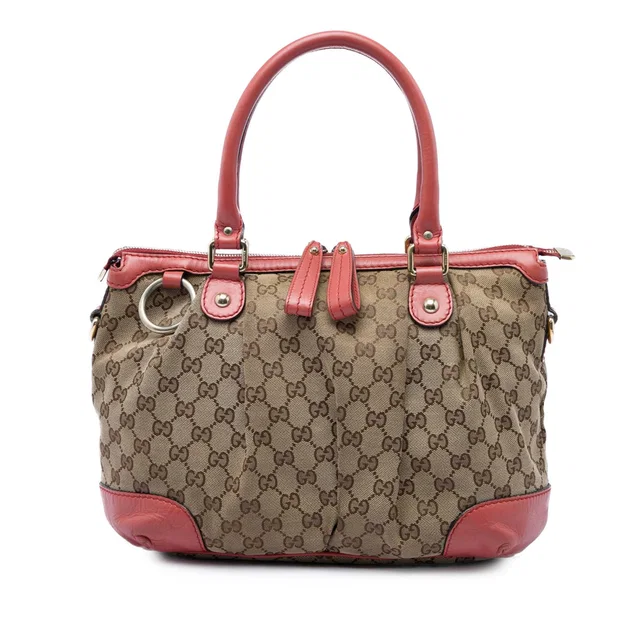 Beige Gucci GG Canvas Sukey Satchel in Beige Canvas from Designer Revival