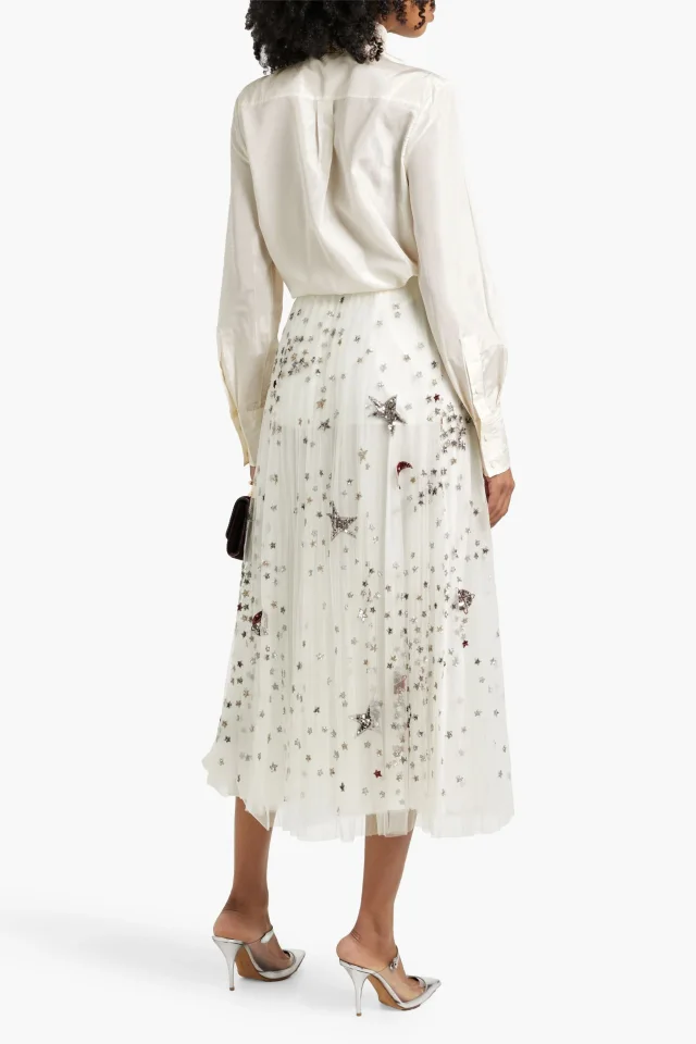 Valentino Garavani Tie-Neck Lace-Paneled Silk-Habotai Shirt in White, photo 3 of 4 from THE OUTNET