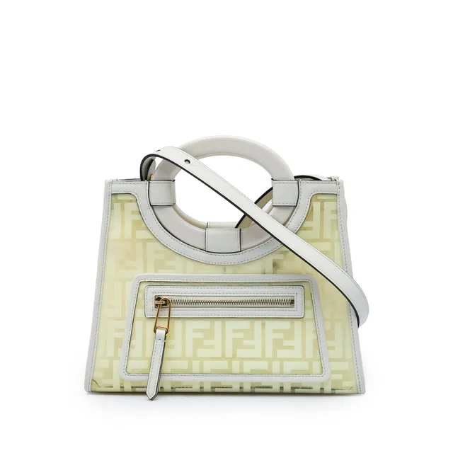 White Fendi Zucca PVC Runaway Shopper Satchel in White Leather from Designer Revival