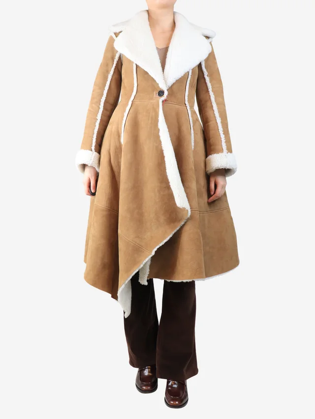 Alexander McQueen Brown suede sherpa coat - size UK 8 in Brown Suede from Sign of the Times