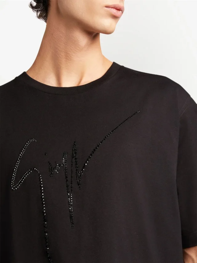 Giuseppe Zanotti LR-23 rhinestone-embellished logo T-shirt in Black, photo 5 of 5 from FARFETCH