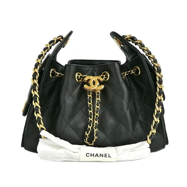 Chanel 25 Mini Handbag Caviar Leather Black Gold in Black Caviar leather from The Reluxe