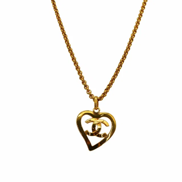 Chanel Vintage Necklace Cocomark Heart Gold Accessory 95P in Gold from Luxury Promise