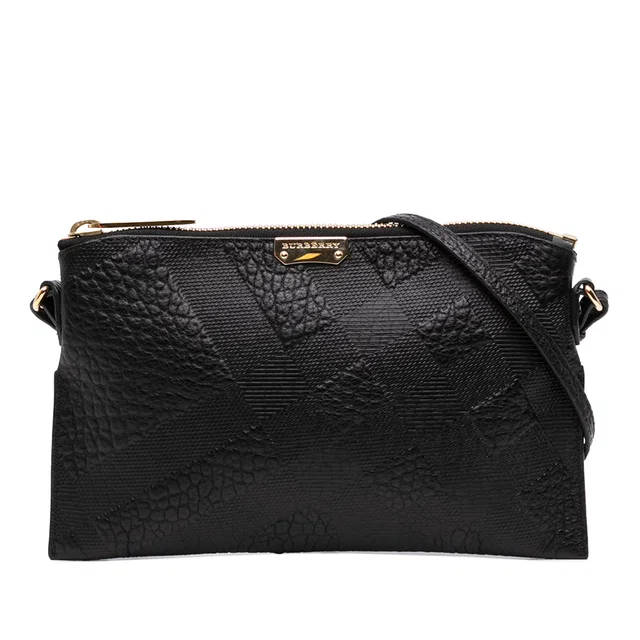 Black Burberry Small Grain Check Embossed Leather Chichester Crossbody in Black Leather from Designer Revival