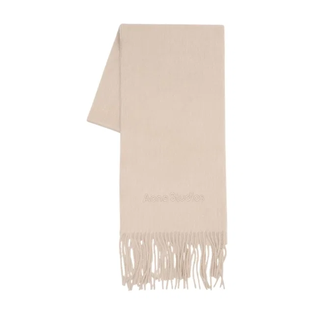 Acne Studios Logo-Embroidered Wool Scarf — Beige Scarfs in Beige Wool from HEWI