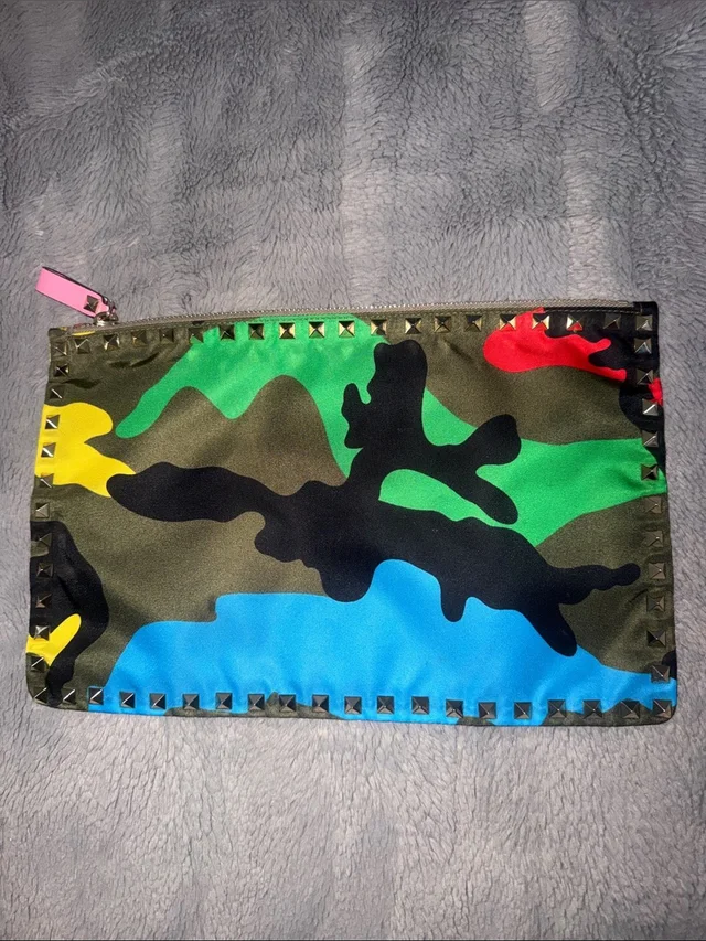 Valentino Garavani Pink Logo Camouflage Nylon Clutch Excellent Condition in green|pink Nylon from Poshmark