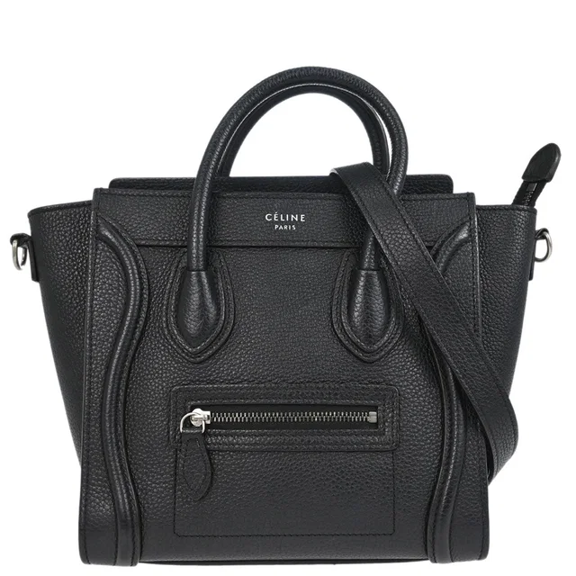 Celine Black Leather Nano Luggage 2way Shoulder Tote Handbag in Black Leather from AMORE Vintage Tokyo