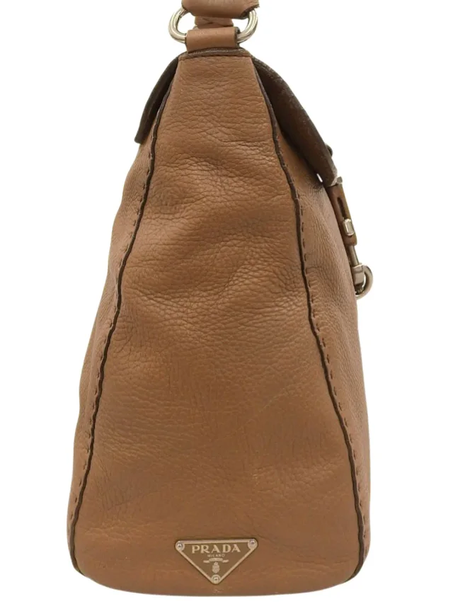 Prada Logo Plate One-Shoulder Bag Brown in Brown Leather from VINTAGE QOO TOKYO, photo 3 of 10