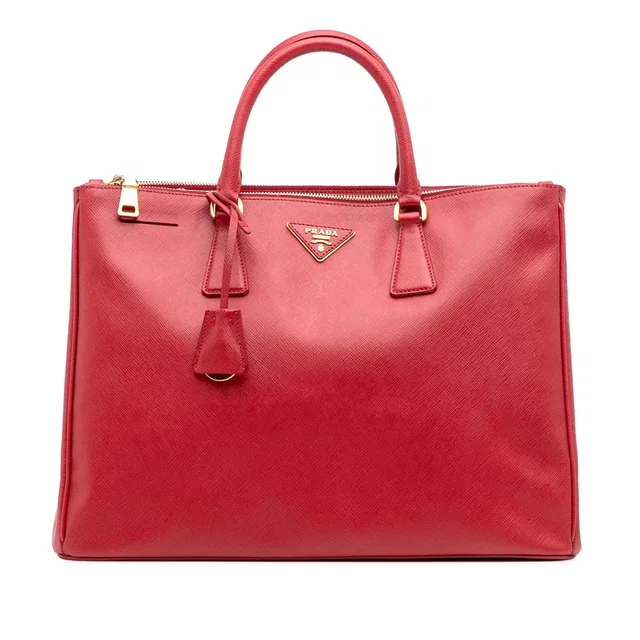 Red Prada Large Saffiano Lux Galleria Double Zip Satchel in Red Saffiano leather from Designer Revival