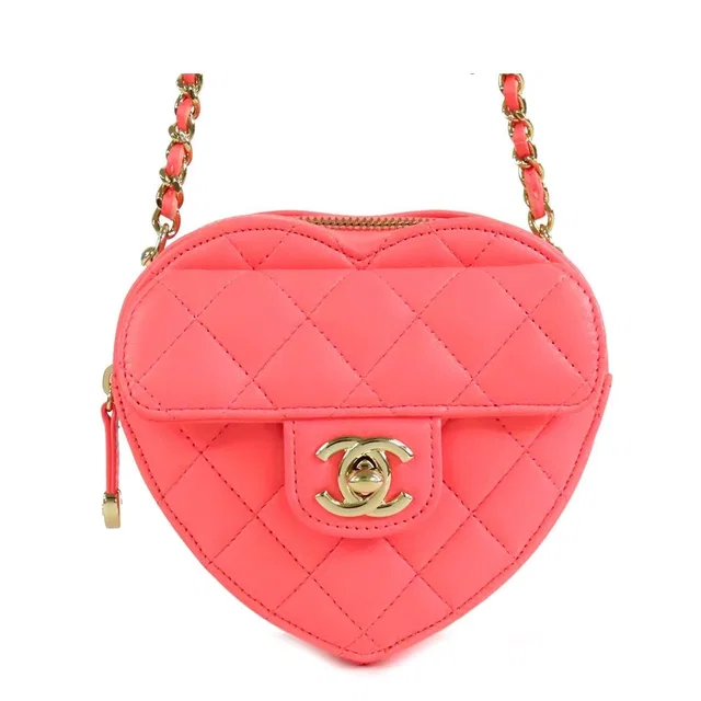 Chanel Heart Chain Pink Gold Lambskin Quilted Stitch Shoulder Bag in Pink Lambskin from The Reluxe