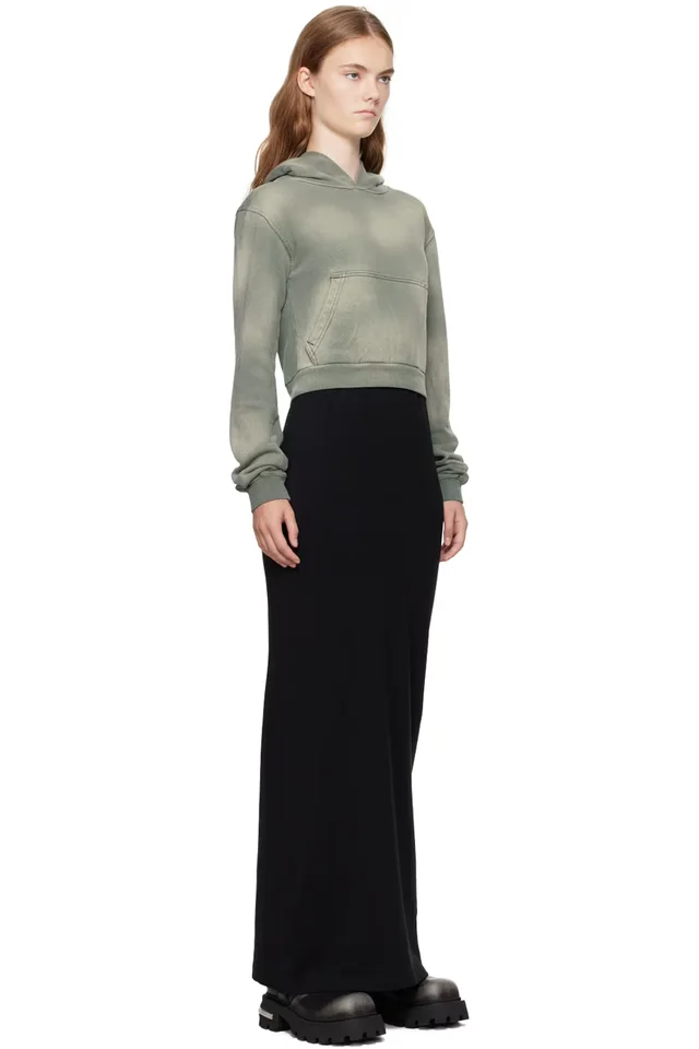 We11done Green & Black Layered Hoodie Dress, photo 2 of 4 from SSENSE