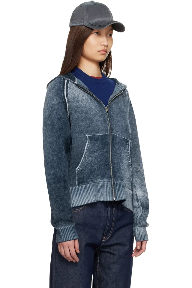 Acne Studios Navy Zipper Hoodie, photo 2 of 4 from SSENSE
