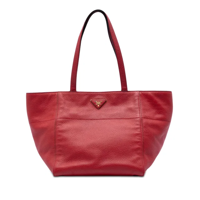 Red Prada Vitello Daino Tote in Red Leather from Designer Revival