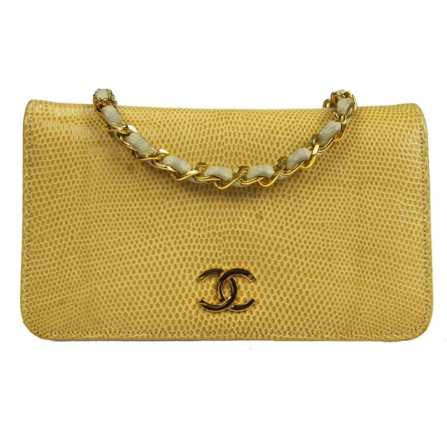 Chanel 1986-1988 Pushlock Full Flap Mini Beige Lizard Skin in Beige Lizard from AMORE Vintage Tokyo