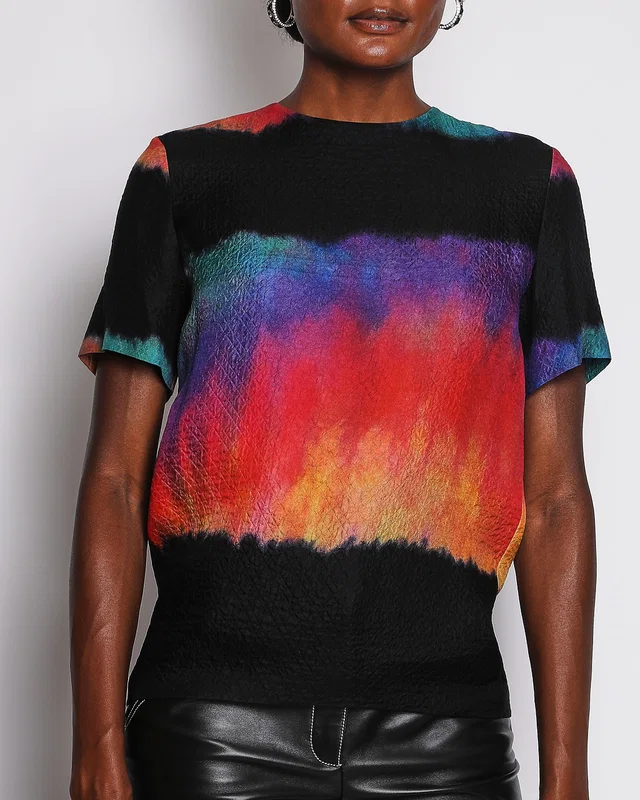 Chanel 20/P Black Métiers d'Art Short Sleeve Tie-Die Silk Blouse Size FR 36 (UK 8) in Black Silk from Sellier
