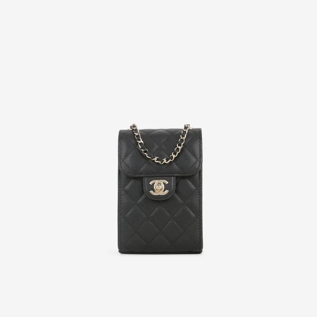 Chanel CC Turnlock Phone Case - Black Caviar | Champagne Gold Hardware in Black Caviar from Bagista
