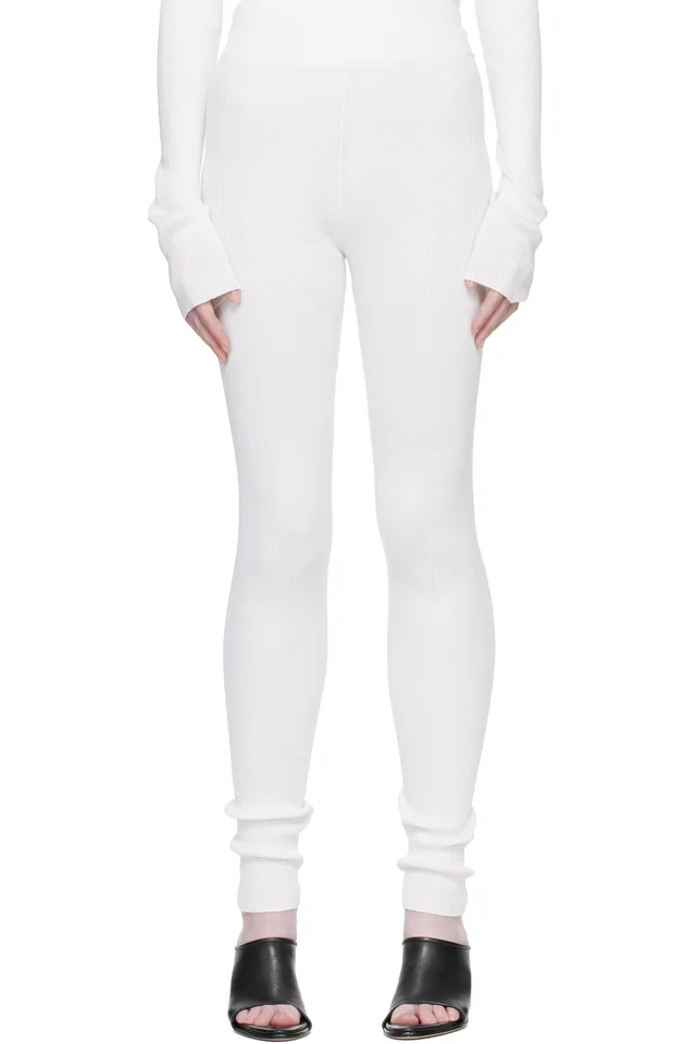 Rier Off-White Fine Rib Silk Longjohn Leggings, image 1 of 1 from SSENSE